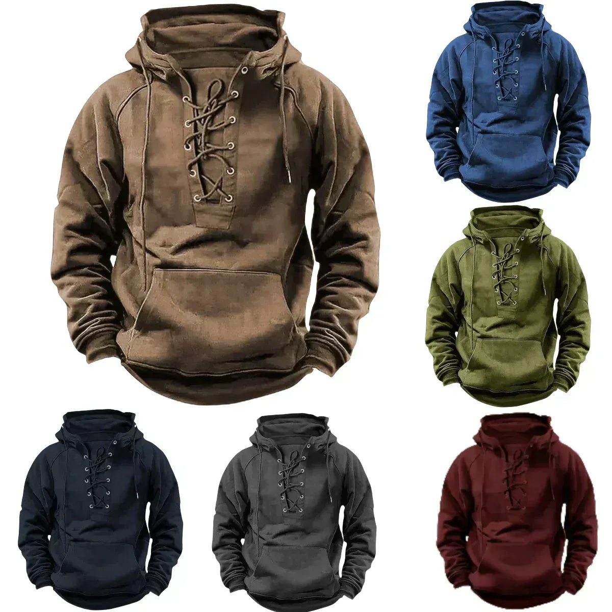 Sudadera Hombre con Cordones y Capucha – Estilo Vintage y Confort Térmico