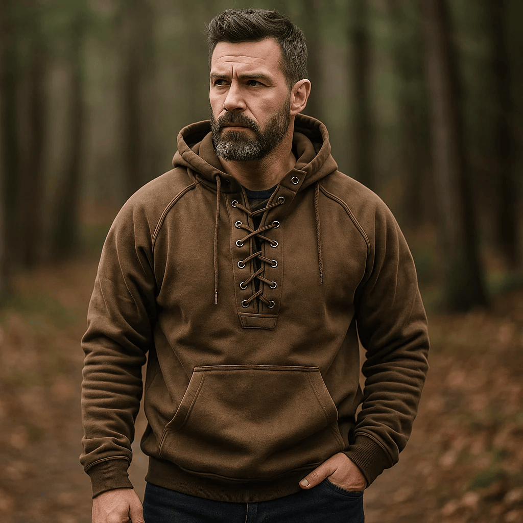 Sudadera Hombre con Cordones y Capucha – Estilo Vintage y Confort Térmico